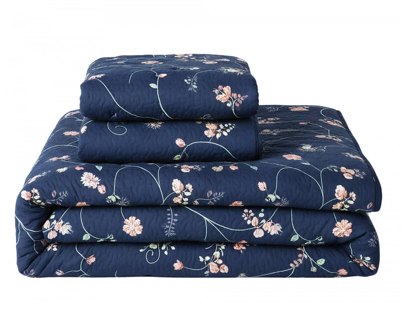 King Size 3-Piece Reversible Floral Quilt Set 