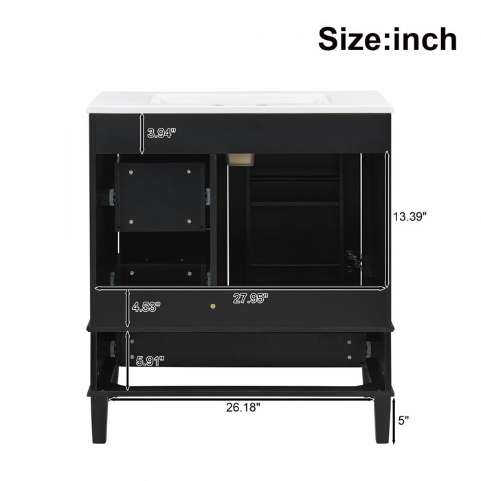 Oliver Solid Wood Bathroom Vanity with Sink Combo and Smart Storage, Black