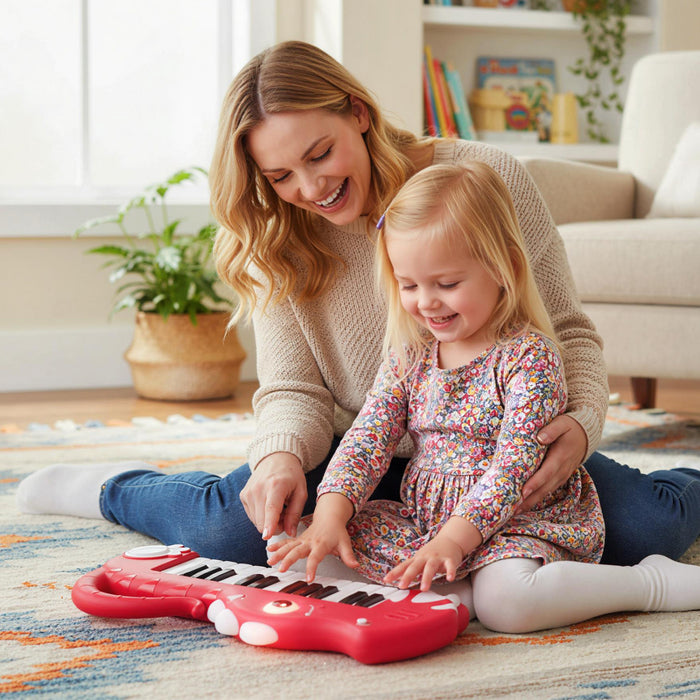 Costway 25-Key Kids Piano Keyboard Dinosaur Shape Toy Digital Piano with Built-in Music & Light Red
