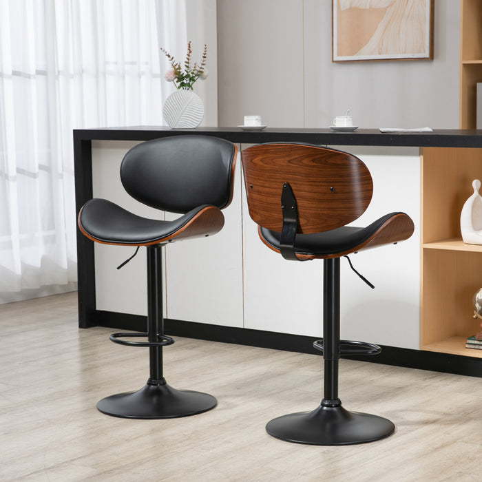 HOMCOM Bar Stools Set of 2 with Curved Back and Footrest