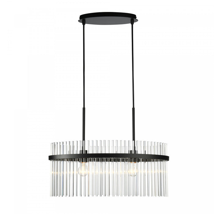 Ava 2 Light Chandelier, Black With Glass Rods