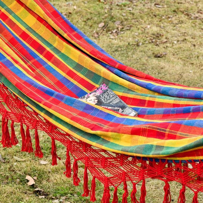 Outsunny Brazilian Style Outdoor Hammock Extra Large Cotton Hanging Camping Bed With Carrying Bag, For Patio Backyard Poolside, Rainbow Stripe