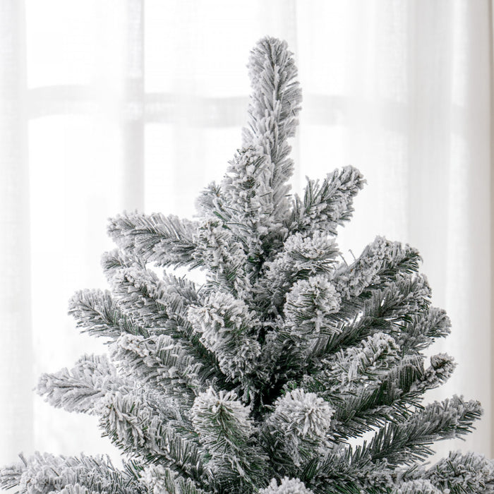 Homcom 7ft Flocked Artificial Christmas Tree With Metal Stand, Hinged Tips