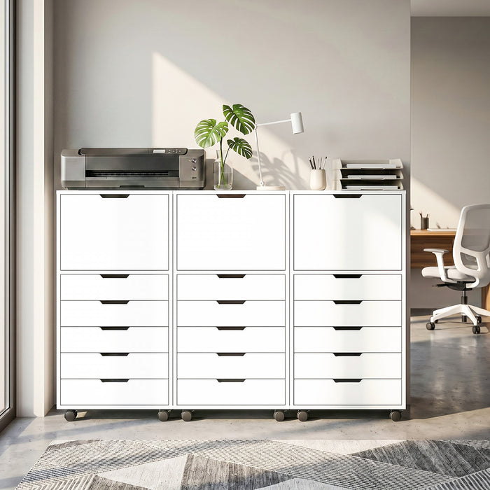 HOMCOM 5 Drawer Vertical File Cabinet with Lockable Wheels, White