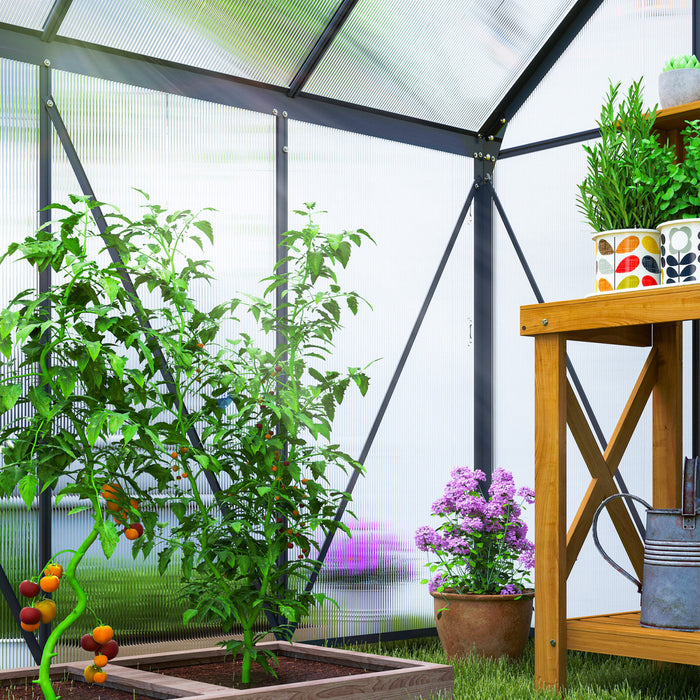 Outsunny 6' x 6' x 6.5' Polycarbonate Greenhouse Walk-in Green House, Grey