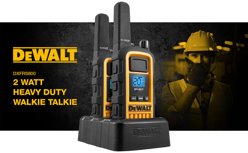 2 Dewalt DXFRS800 Work Site Walkie Talkies Plus Earpieces - 2 Watt, Heavy Duty, Long Range Indoor-Outdoor Two Way Radios + 22 Channel
