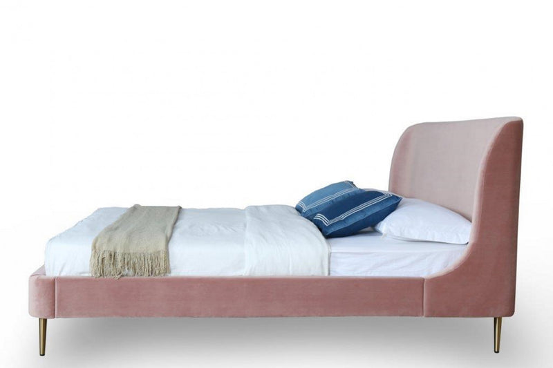 Heather Mid-Century Modern Velvet Upholstered Full Bed in Blush and Gold