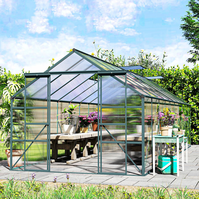 Outsunny Greenhouse Polycarbonate Greenhouse with Rain Gutter, Green