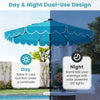 Costway 9.3 FT Solar Patio Umbrella Outdoor Market Sunshade with 24 LED Lights Ruffles Turquoise