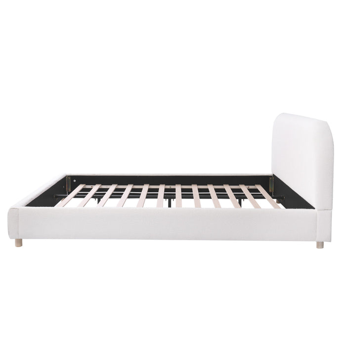 Mia Upholstered Bed with Loop-Pile Fabric,Queen Size - Light Beige