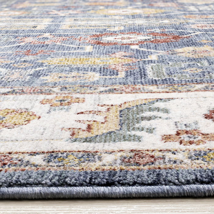 Olivia Blue Modern Tribal Inspired Border Rug, 5'3\" x 7'10\" Indoor Area Rug