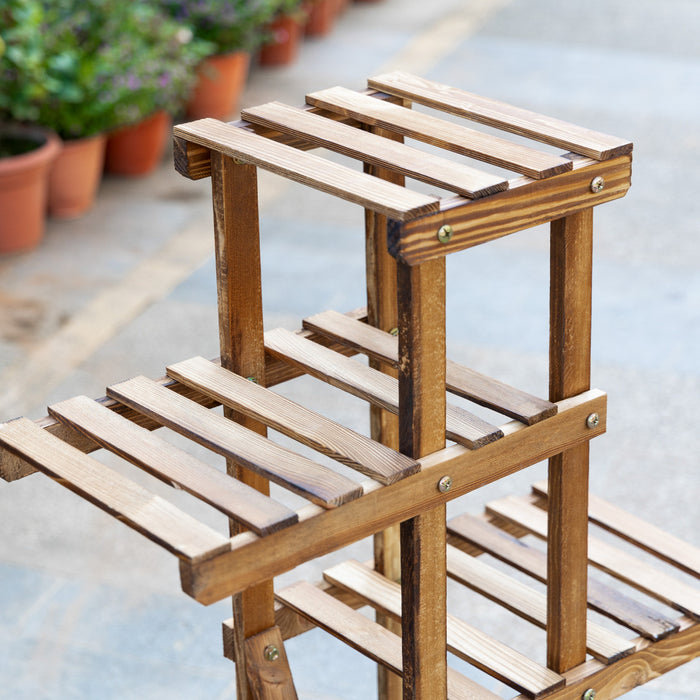 Outsunny Wood Plant Stand 5 Tier Plant Shelf Multiple Flower Pot Holder For Living Room, Patio Corner, Balcony, Indoor Outdoor Use, Natural
