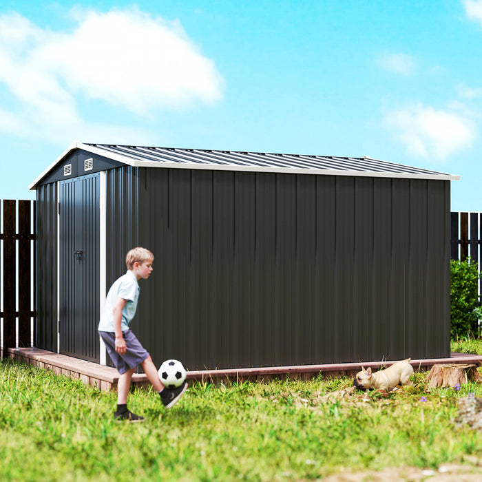 Outsunny 10' x 10' Metal Shed, Heavy Duty Outdoor Storage Shed, Dark Grey