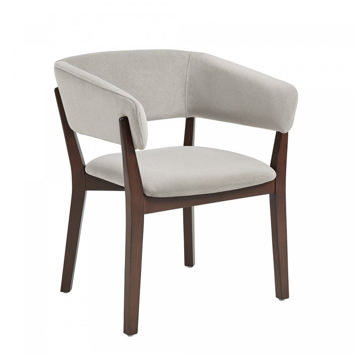 Blake Modern Faux Mohair Wood Armchair in Greige - Set of 2 Dining Chair