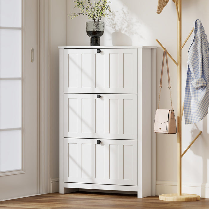 HOMCOM Narrow Shoe Cabinet with 3 Flip Drawers, Shoe Storage Cabinet, White