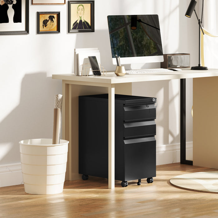 Vinsett 3 Drawer File Cabinet Steel Filing Cabinet A4 Legal Letter Black