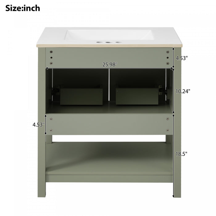 Simona 30\" Solid Wood Bathroom Vanity With Ceramic Sink And Storage - Green