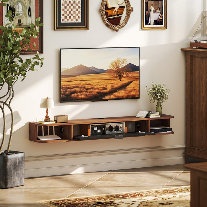 HOMCOM 55\" Floating TV Stand, Wall Mounted Media Console, Walnut