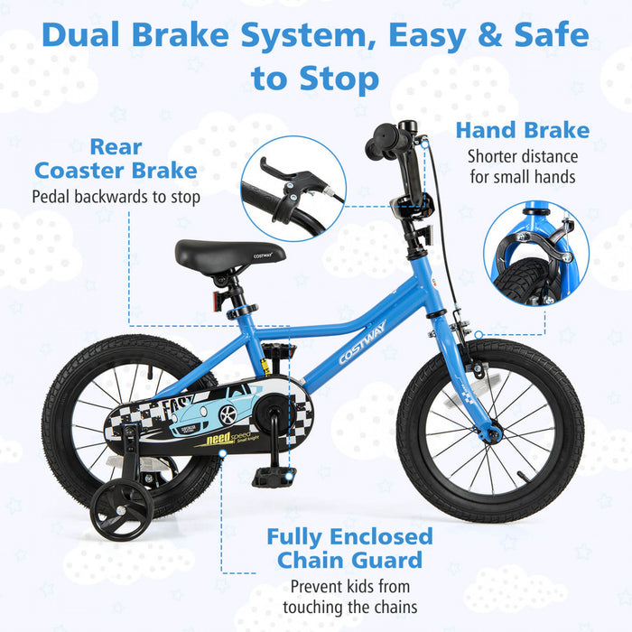 Costway 14\" Kids Training Bike With Removable Training Wheels Pneumatic Tires Navy