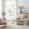 Ardelo Floor Lamp w/ Gooseneck Reading Light, Brushed Nickel, 71.5"H | Ardelo Lampadaire avec lampe de lecture a col de cygne, Nickel brosse, 71,5 po H