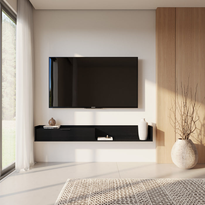 Nordika Slim 72\" Wall-Mounted TV Stand with Storage Cabinet - Black