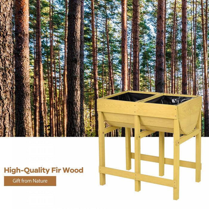 Costway Wooden V Planter Elevated Vegetable Flower Bed Free Standing Planting With Liner