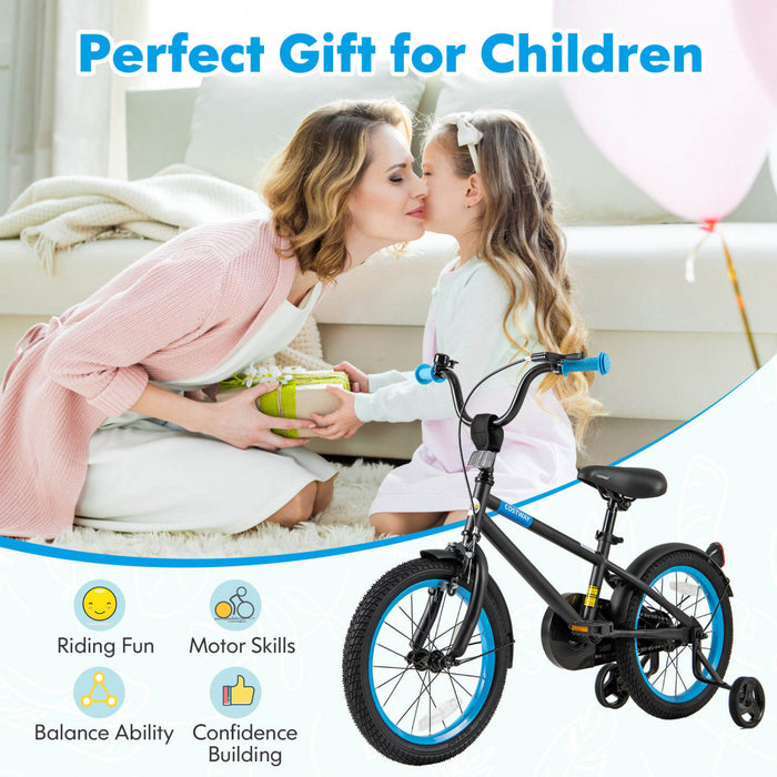 Costway 16\" Kids Bike With Adjustable Saddle Handlebar Removable Training Wheels Handbrake Black