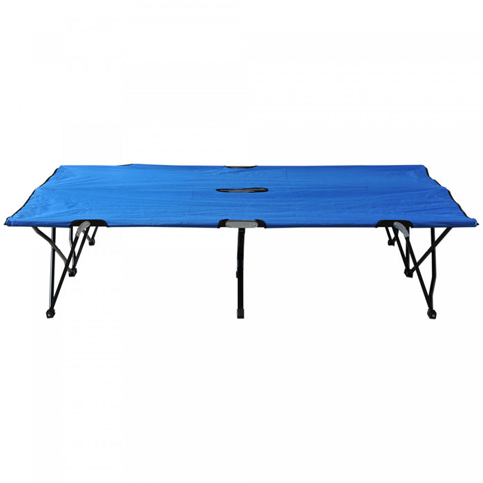 Outsunny 76\" Two Person Folding Camping Cot With Carrying Bag, Blue
