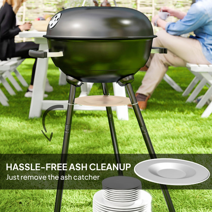 Outsunny 17\" Kettle Charcoal BBQ Grill with BBQ Accessories, Barbecue Grill with Ash Catcher, Shelf, Handles, Wheels, for Patio Backyard Party, Outdoor Cooking (Black)