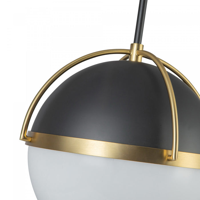 Dahlia 1 Light Pendant 15.4\", Black, Brushed Brass