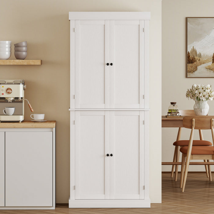 HOMCOM Freestanding 4 Door Kitchen Pantry Cabinet with Shelves White