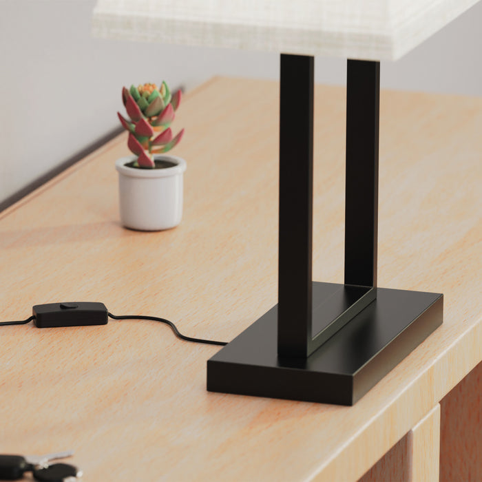 22\" Black Modern Rectangular Table Lamp with Fabric Shade