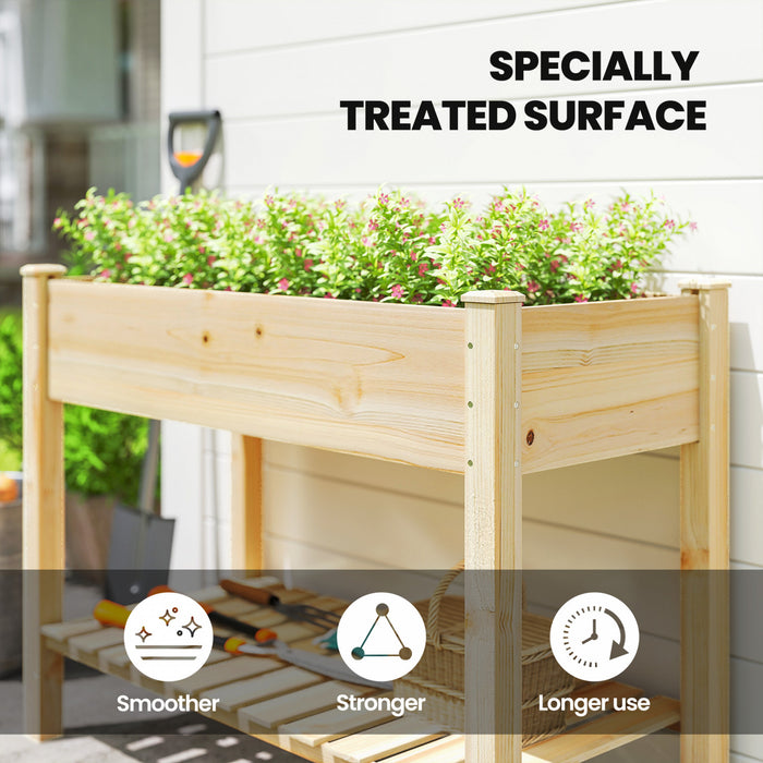 Outsunny 45\" x 22\" x 33\" Elevated Planter Box with Storage Shelf, Natural