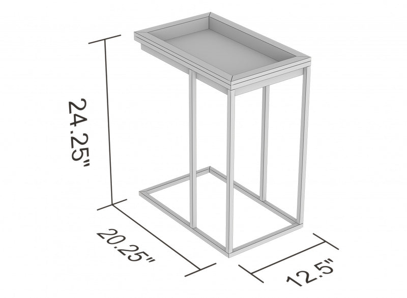 C-Shaped End Table With Sunkey Track - Brown Breech Wood With Black Metal