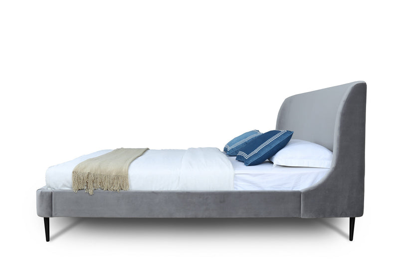 Heather Mid-Century Modern Velvet Upholstered Full Bed in Gray and Black