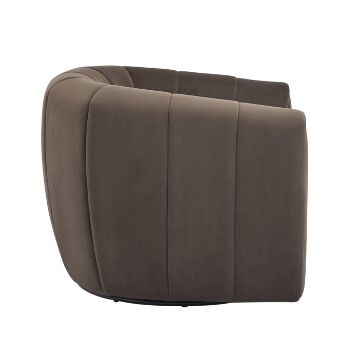 Vela Modern Velvet Swivel Club Chair with Tub Design, Black, Dark Brown