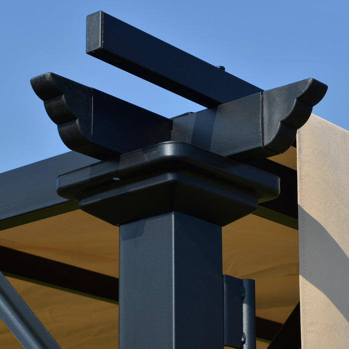 Outsunny 10' X 12' Retractable Pergola Canopy, Outdoor Gazebo With Sun Shade Canopy And Steel Frame, For Backyard, Garden, Patio, Deck, Beige