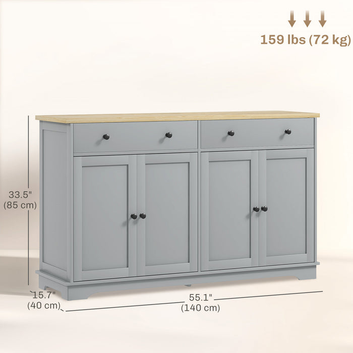 HOMCOM Sideboard Cabinet with Storage Drawers Adjustable Shelves Grey