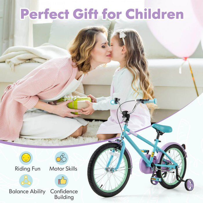 Costway 18\" Kids Bike With Adjustable Saddle Handlebar Removable Training Wheels Handbrake Blue