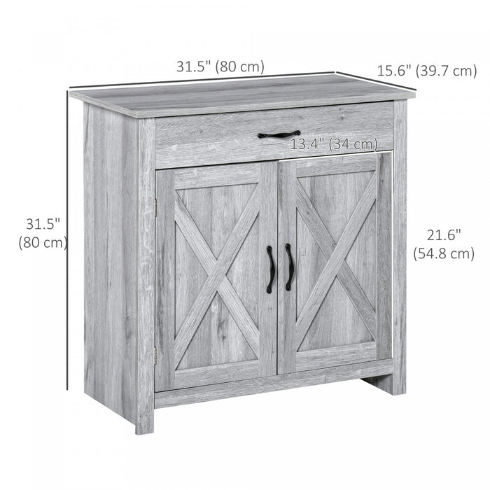 HOMCOM Farmhouse Sideboard, Buffet Cabinet with Barn Door, Grey Grain