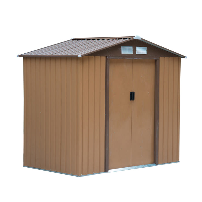 Outsunny 7' X 4' X 6' Garden Storage Shed Outdoor Patio Yard Metal Tool Storage House W/ Steel Floor Foundation And Double Doors Yellow