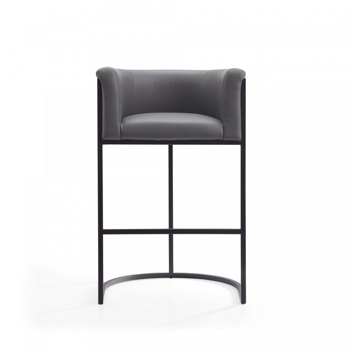 Cosmopolitan Mid-Century Modern Metal Upholstered Barstool in Gray - Set of 3 Bar Stool