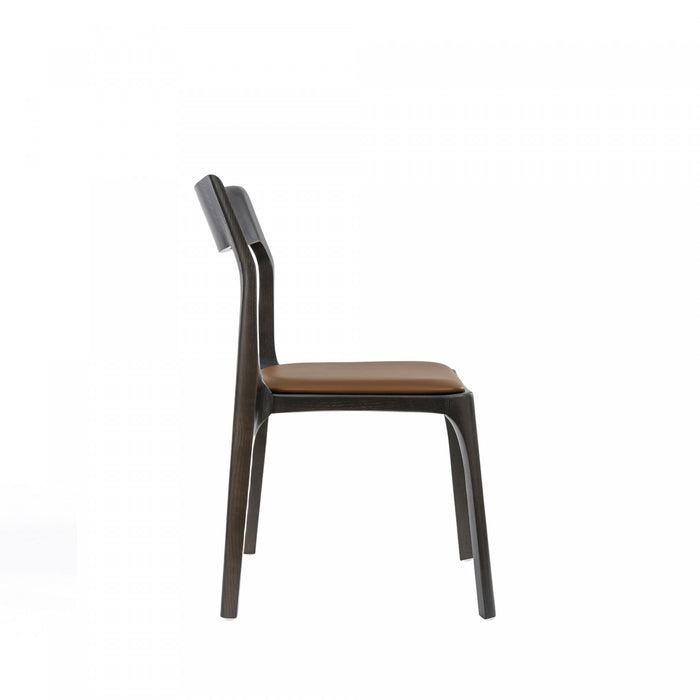 Moderno Modern Vegan Leather Wood Dining Chair in Saddle - Set of 2