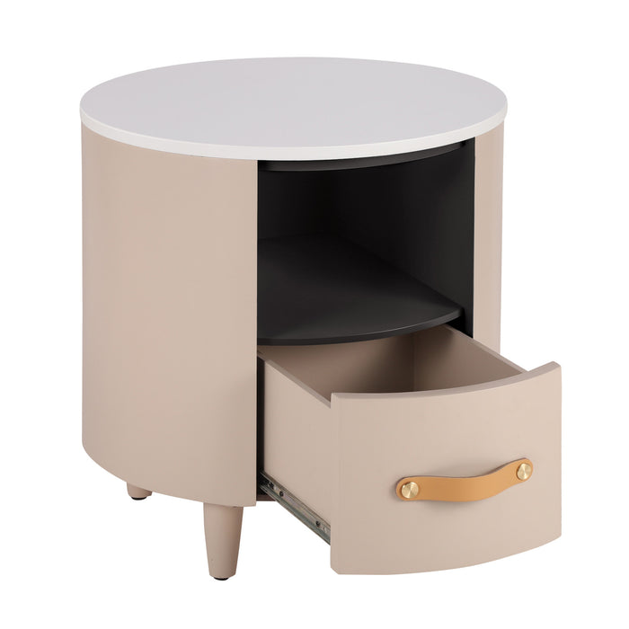 Olivia Modern Curved Design Round Nightstand with Storage Drawer,Haiki