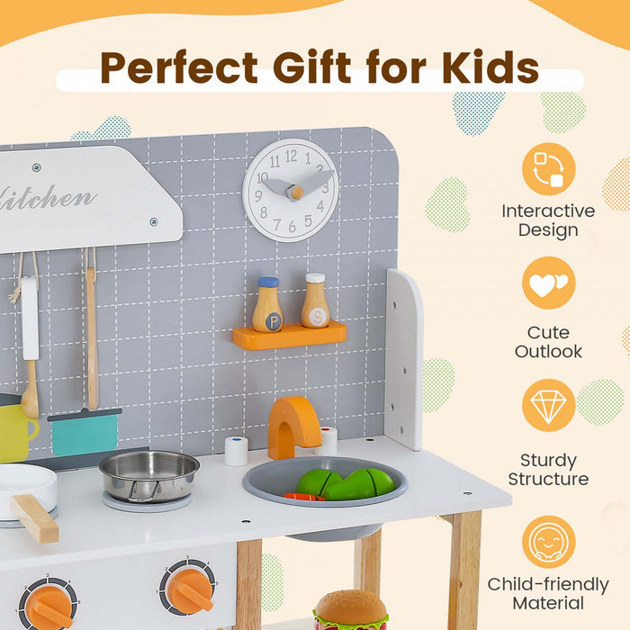Costway Wooden Kid's Play Kitchen Set Pretend Chef Cooking Toy With Cookware Accessories