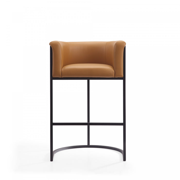 Cosmopolitan Mid-Century Modern Metal Upholstered Barstool in Camel - Set of 2 Bar Stool