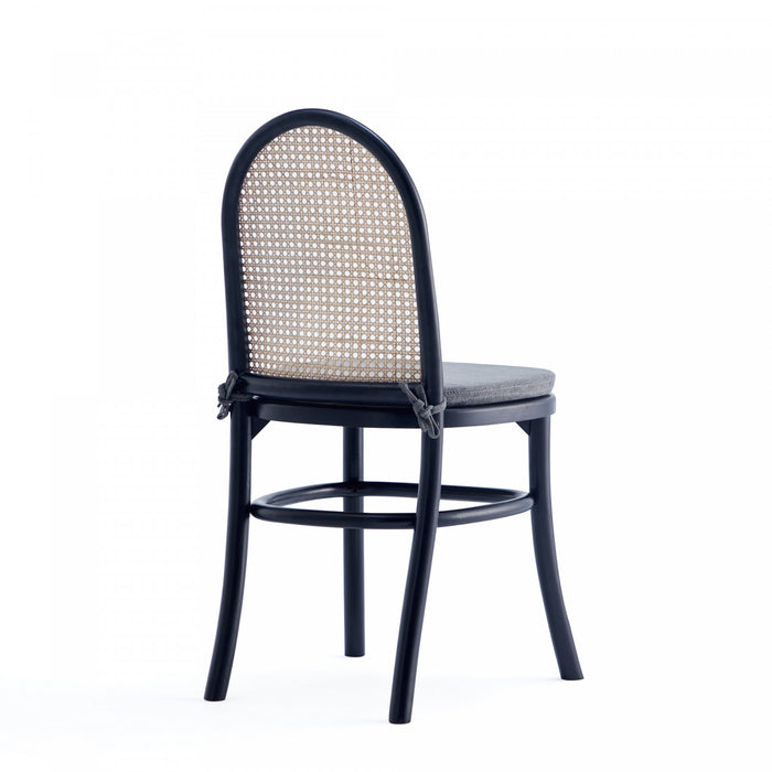 Paragon Industry Chic Cane Back Wood Upholstered Dining Chair in Black and Gray - Set of 4