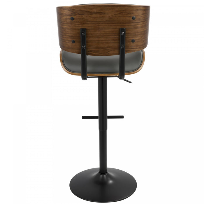 LumiSource Lombardi Faux Leather Mid-Century Modern Adjustable Barstool - Walnut/Grey