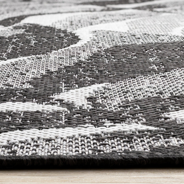 Jackson Grey White Botanical Leaves Rug, 6'7\" x 9'6\" Outdoor Area Rug