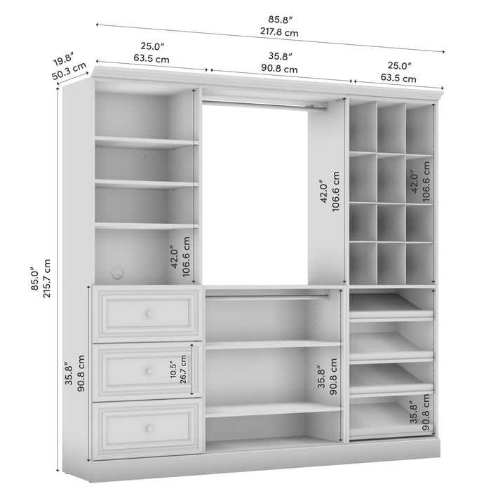 Bestar Versatile 86 W Closet Organization System with Drawers - White